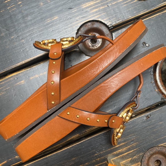 Tory Burch Gold Metal Logo & Studded Miller Cloud Sandals - Picture 16 of 16